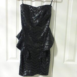 BEBE black sequins strapless peplum party dress